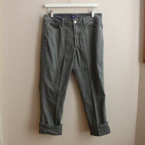 NYDJ Women's 8 Olive Green Wash Dayla Denim Wide Cuff Capri Pants